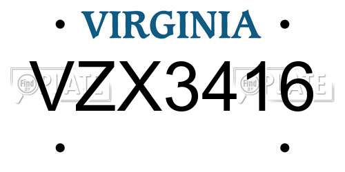 VZX3416 Virginia License Plate