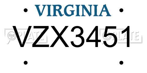 VZX3451 Virginia License Plate
