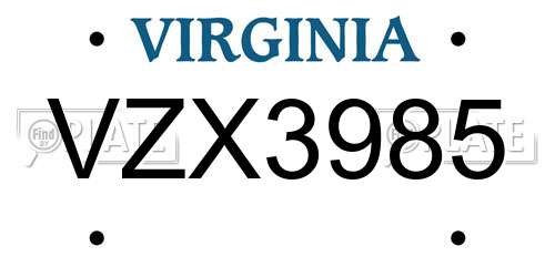VZX3985 Virginia License Plate