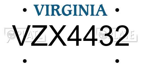 VZX4432 Virginia License Plate