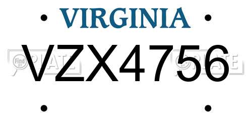 VZX4756 Virginia License Plate