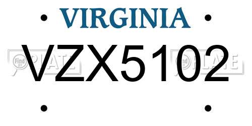 VZX5102 Virginia License Plate