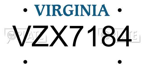 VZX7184 Virginia License Plate