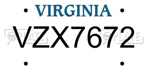 VZX7672 Virginia License Plate