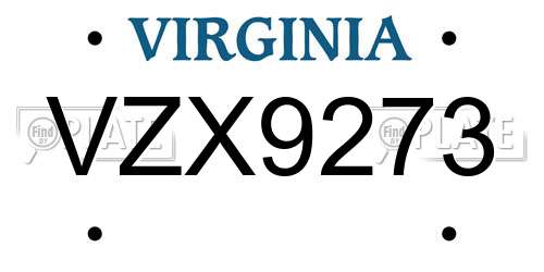 VZX9273 Virginia License Plate
