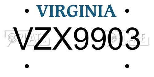 VZX9903 Virginia License Plate
