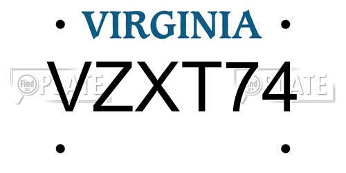 VZXT74 Virginia License Plate