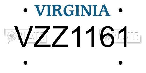 VZZ1161 Virginia License Plate