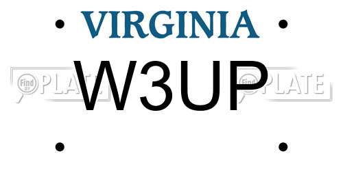 W3UP Virginia License Plate