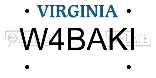 W4BAKI Virginia License Plate