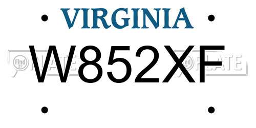 W852XF Virginia License Plate