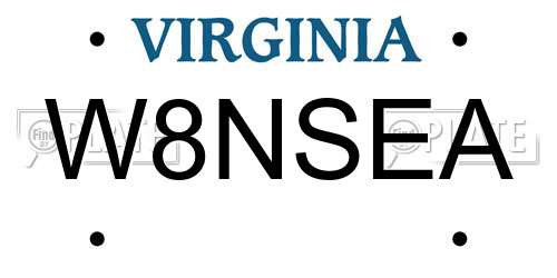W8NSEA Virginia License Plate