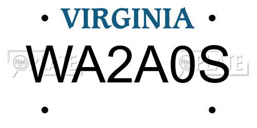 WA2A0S Virginia License Plate