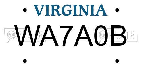 WA7A0B Virginia License Plate