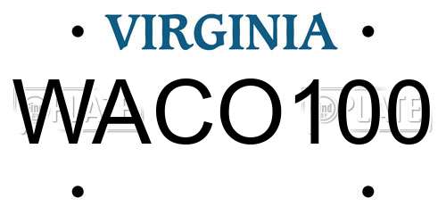 WACO100 Virginia License Plate