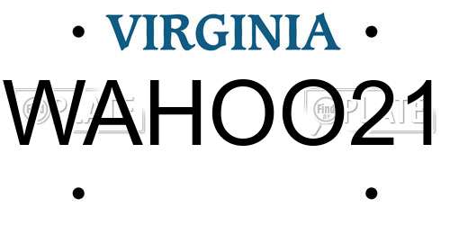 WAHOO21 Virginia License Plate
