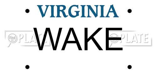 WAKE Virginia License Plate