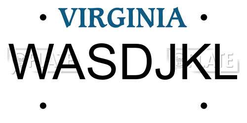 WASDJKL Virginia License Plate