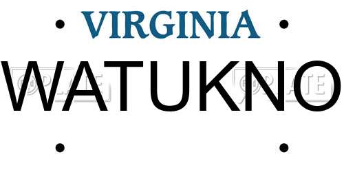 WATUKNO Virginia License Plate