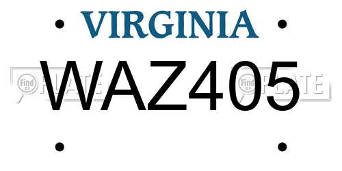 WAZ405 Virginia License Plate