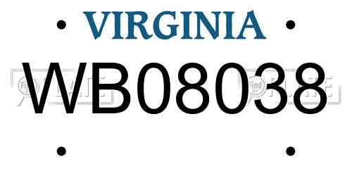 WB08038 Virginia License Plate