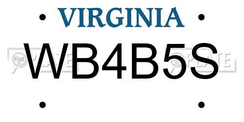 WB4B5S Virginia License Plate
