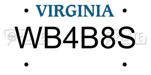 WB4B8S Virginia License Plate