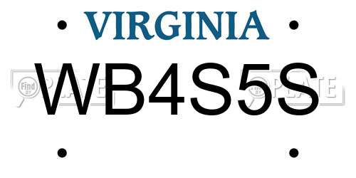 WB4S5S Virginia License Plate