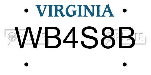 WB4S8B Virginia License Plate
