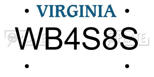 WB4S8S Virginia License Plate