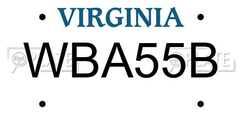 WBA55B Virginia License Plate