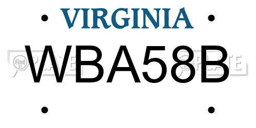 WBA58B Virginia License Plate