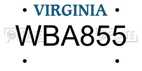 WBA855 Virginia License Plate