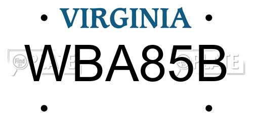 WBA85B Virginia License Plate