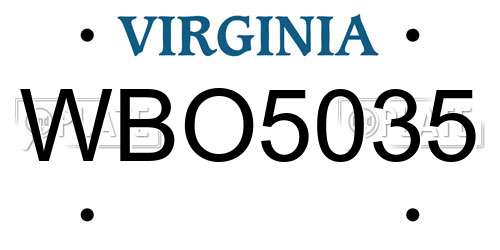 WBO5035 Virginia License Plate