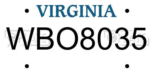 WBO8035 Virginia License Plate