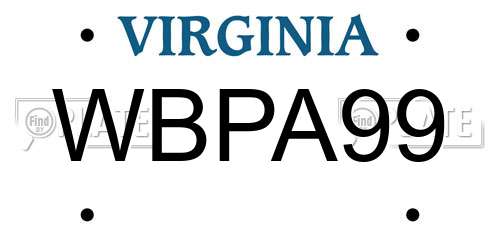WBPA99 Virginia License Plate