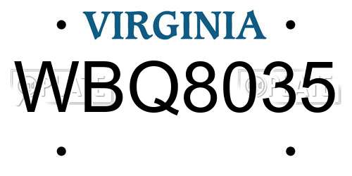 WBQ8035 Virginia License Plate