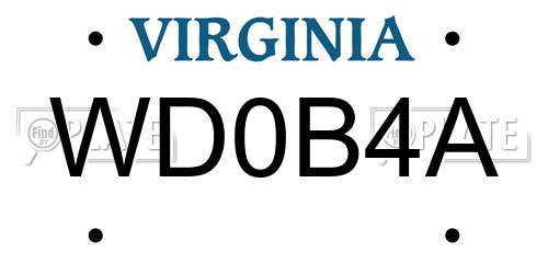 WD0B4A Virginia License Plate