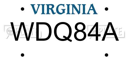 WDQ84A Virginia License Plate