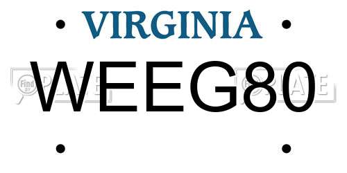 WEEG80 Virginia License Plate