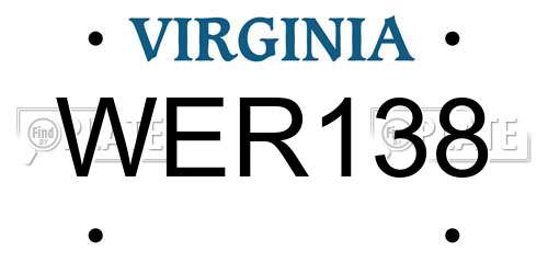 WER138 Virginia License Plate