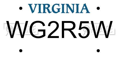 WG2R5W Virginia License Plate