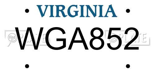 WGA852 Virginia License Plate