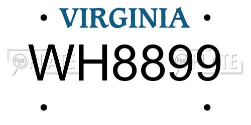 WH8899 Virginia License Plate