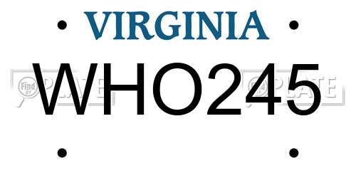 WHO245 Virginia License Plate