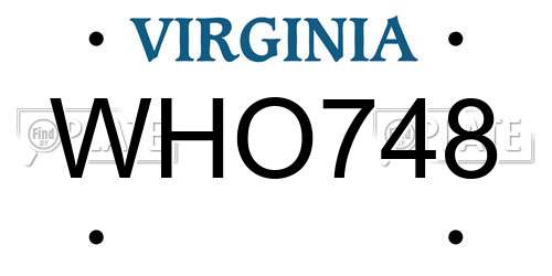 WHO748 Virginia License Plate