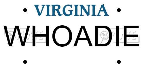 WHOADIE Virginia License Plate