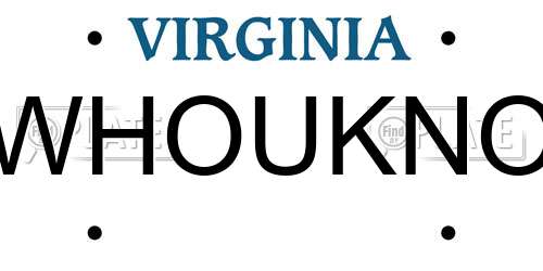 WHOUKNO Virginia License Plate