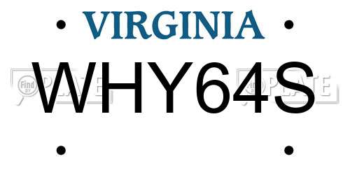 WHY64S Virginia License Plate